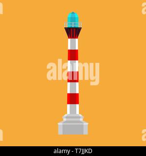 Lighthouse sea illustration beacon vector icon. Building light red tower nautical architecture marine navigation travel. Flat seaside lamp Stock Vector