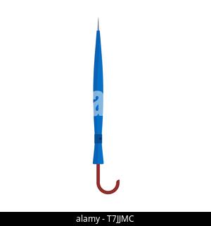 Close umbrella vector icon illustration. Blue handle rain protection accessory parasol. Flat cartoon windbreak outdoor sign Stock Vector