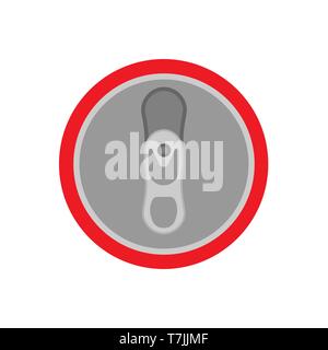 Soda bottle drink top view vector icon illustration beverage. Above red container cola food. Cartoon flat aluminum can Stock Vector