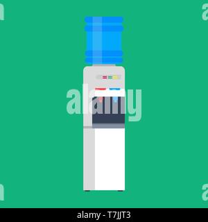 Water dispenser vector flat icon liquid. Cooler bottle drink office plastic equipment. Blue gallon purified machine vertical Stock Vector