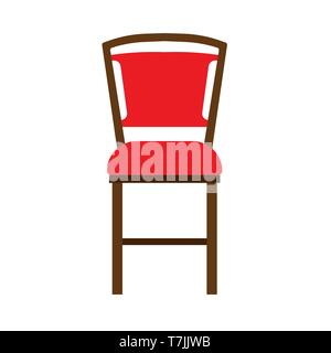 Wooden chair front view vector icon furniture. Classic interior sit. Retro brown cartoon home element flat room Stock Vector