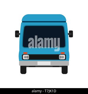 Van blue front view illustration car. Delivery transportation vector icon truck. Cartoon business travel transit Stock Vector