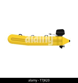 Inflatable boat side view vector icon equipment. Yellow water travel river ship. Fishing vessel adventure motor raft Stock Vector