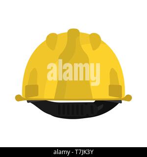 Hard hat yellow back view vector icon. Construction helmet engineer equipment. Safety worker builder plastic cap Stock Vector