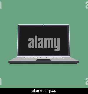 Laptop front view vector icon business screen blank. Above notebook flat display PC equipment. Office device personal portable Stock Vector