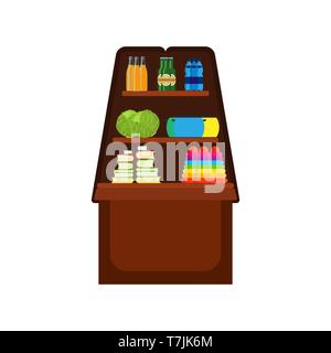 Shop shelf vector icon business market interior. Store mall display product exhibition. Supermarket showcase sale flat box Stock Vector
