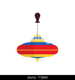 Spinning top vector flat icon toy child. Game isolated fun kid leisure cartoon plastic whirligig. Humming balance rotate baby twirl Stock Vector