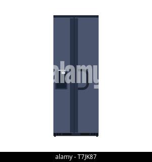 Kitchen fridge vector icon food appliance. Refrigerator home equipment. Domestic freezer flat interior cartoon goods furniture Stock Vector