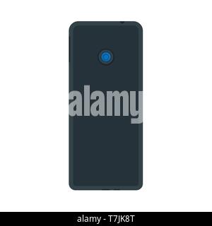 Smartphone back view vector icon device. Mobile phone technology digital blank screen. Gadget flat mockup with camera Stock Vector