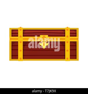 Chest box treasure illustration isolated vector icon. Gold wealth wooden lock brown pirate money. Trunk game cartoon fortune Stock Vector