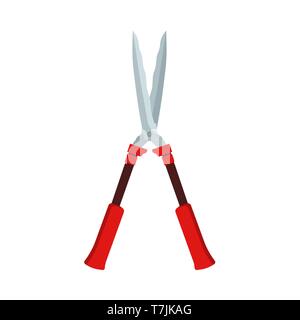Garden shear blade vector flat icon equipment tool. Cut pruning trim tree handle secateur hedge. Red plant instrument sharp Stock Vector