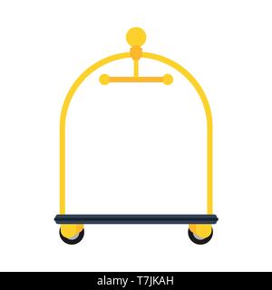 Hotel cart golden vector icon service luggage reception bag. Travel room motel business hanger. Staff case furniture Stock Vector