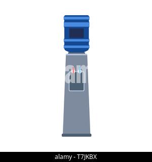 Water dispenser vector flat icon liquid. Cooler bottle drink office plastic equipment. Blue gallon purified machine vertical Stock Vector