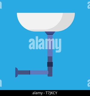 Sink flat icon bathroom faucet equipment kitchen interior. Ceramic washbasin domestic house furniture vector Stock Vector