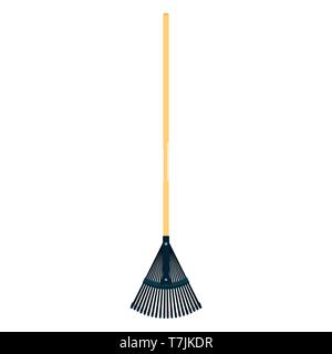 Leaf rake vector flat icon garden fall agriculture. Autumn clean tool isolated equipment broom. Farm grass device stick horticulture Stock Vector