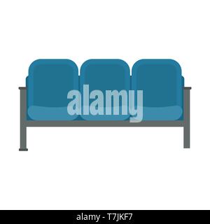 Waiting chair blue vector icon business room furniture airport flat interior. Cartoon office hall area seat airplane. Stock Vector