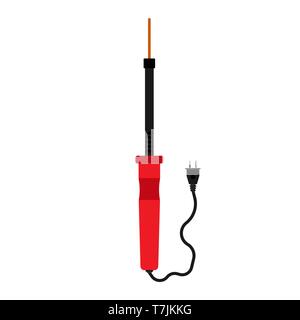 Soldering iron electronic vector icon tool handle. Work heat equipment repair. Industry power instrument brazing fix diy Stock Vector