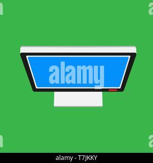 Monitor screen top view display vector icon. Above computer electronic isolated white. Flat PC device equipment office Stock Vector