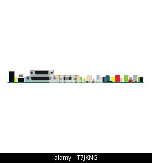 CPU board circuit illustration vector icon. Computer digital microchip component hardware. PC card part scheme tech Stock Vector