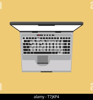 Laptop top view vector icon business screen blank. Above notebook flat display PC equipment. Office device personal portable Stock Vector
