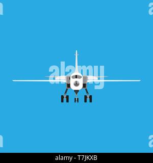 Attack aircraft vector military army aviation icon front view. War plane jet force fighter. Defense navy engine design Stock Vector