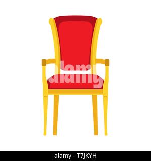 Classic chair red vector icon front view. Furniture home interior isolated. Retro luxury room sit. Cartoon sofa flat stool Stock Vector