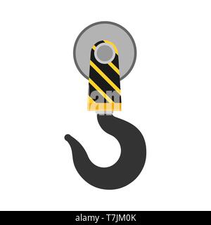 Crane lift hook vector icon construction industril equipment. Heavy engineering metal symbol. Cargo tool elevate weight Stock Vector