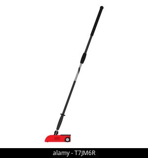 Electric broom vector vacuum cleaner red equipment icon. Housework appliance domestic tool. Cleanup power machine Stock Vector