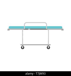 Hospital stretcher trolley bed vector icon. Clinic gurney ambulance equipment. Flat sick wheel cartoon transport Stock Vector