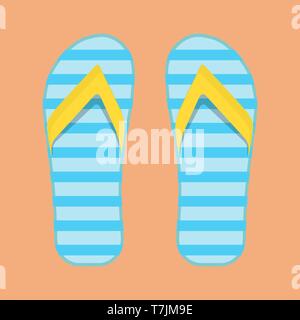 Flip flop beach holiday sandal foot vector icon top view. Fashion shoe pair set travel. Sea pattern accessory stripe Stock Vector