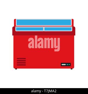 Shop freezer vector icon supermarket. Fridge food store market shelf. Business commercial equipment interior grocery glass display Stock Vector