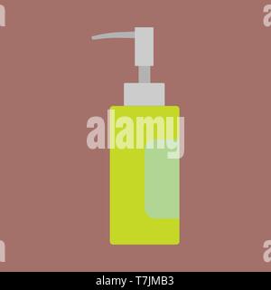 Perfume bottle care cosmetics liquid container vector icon flat. Closeup retro aromatic women green glass sign Stock Vector