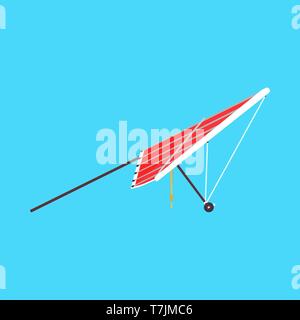 Hang glider sport extreme vector icon side view. Sky adventure hobby para skydiving. Cartoon red plane ascend Stock Vector