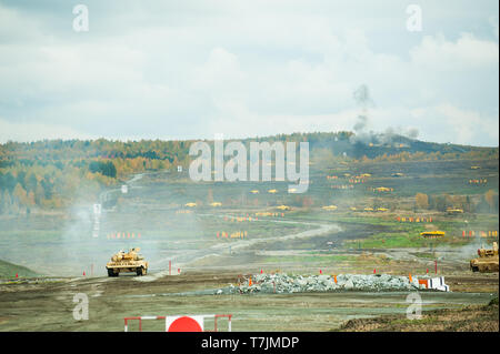 Nizhniy Tagil, Russia - September 26. 2013: T-90S attack. Display of fighting opportunities of arms and military equipment. RAE-2013 exhibition Stock Photo