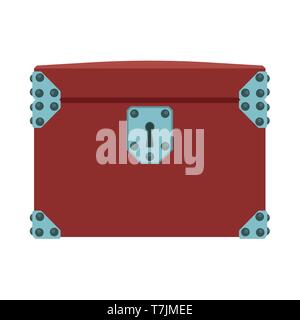 Chest box treasure illustration isolated vector icon. Gold wealth wooden lock brown pirate money. Trunk game cartoon fortune Stock Vector