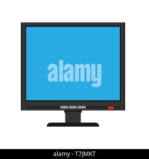 Monitor screen front view display vector icon. Above computer electronic isolated white. Flat PC device equipment office Stock Vector