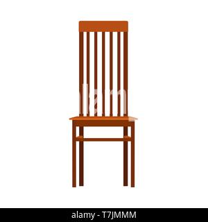 Wooden chair front view vector icon furniture. Classic interior sit. Retro brown cartoon home element flat room Stock Vector