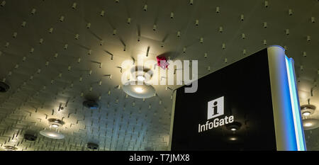 Hannover, Germany, March 22, 2019: White lettering with a note for an information desk at the airport on a glass plate Stock Photo
