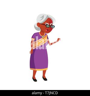 Indian Old Woman Vector. Elderly People. Senior Person. Isolated Cartoon Illustration Stock Vector