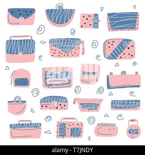 Handbags set isolated on white background. Collection of purses in flat style. Fashion accessories elements. Vector illustration. Stock Vector