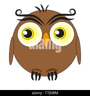 Funny fat owl with big eyes isolated on a white background. Stock Vector