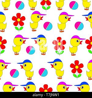 Two cute and funny ducklings. Vector seamless illustration for kids. Stock Vector