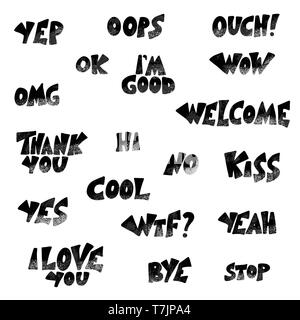 Set of short phrases. Hand drawn collection of  stylized expessions. Vector lettering isolated on white background. Stock Vector