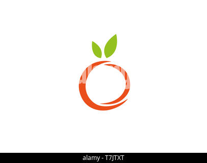 orange and apple fruit with leaves for logo design illustration Stock Photo