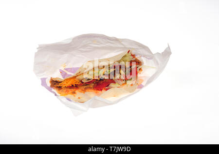 Taco Bell spicy soft taco on wrapper Stock Photo