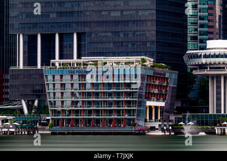 The Fullerton Bay Hotel and Singapore Skyline, Singapore, South East Asia Stock Photo