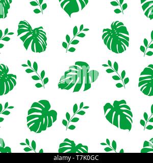 Seamless pattern with tropical monstera leaves. Vector illustration. Seamless background with green leaves Stock Vector