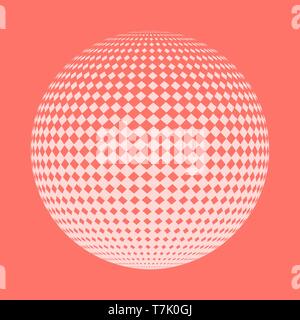 Abstract dotted round sphere. Vector illustration. 3d halftone dot effect. Pink dotted sphere in white background. Stock Vector