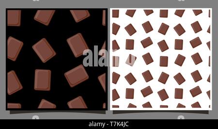 Tiles with chocolate pieces. Seamless pattern with sweets. Cards with white and black background. For printing on fabric, textile, blog backdrop. Desi Stock Vector