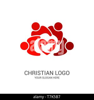 Church logo and biblical symbols. The unity of believers in Jesus Christ, the worship of God, participation in the evening of the Lord and the reading Stock Vector